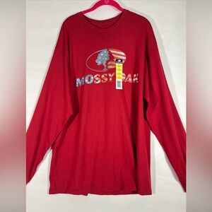 MOSSY OAK AMERICAN TEE MEN XL RED/WHITE/BLUE COTTON LONG SLEEVE PATRIOT FLAG NEW
